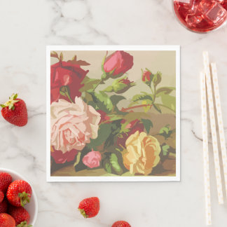 Serviette En Papier Aquarelle rose florale Tendance Rose marguerites