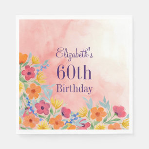 Serviette En Papier Aquarelle rose Florals 60e anniversaire