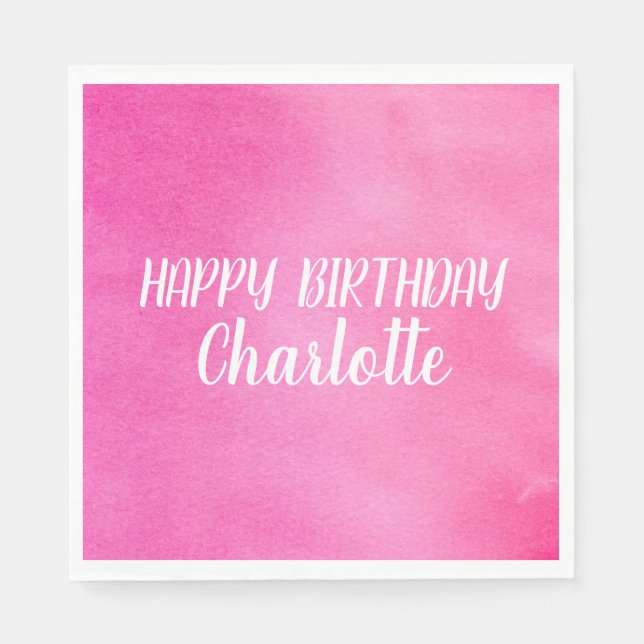 Serviette En Papier Aquarelle rose Gradient Ombre Nom personnalisé (Devant)