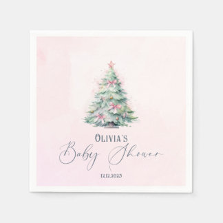 Serviette En Papier Aquarelle rose hiver Noël fille baby shower