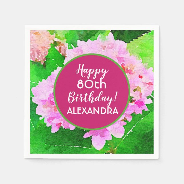 Serviette En Papier Aquarelle rose Hydrangea Anniversaire (Devant)