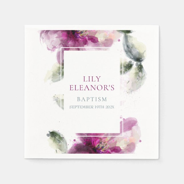 Serviette En Papier Aquarelle rose Lily Baptême Christening (Devant)