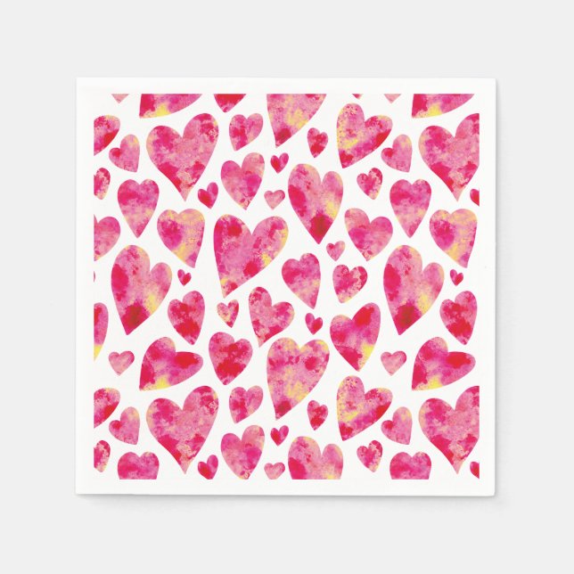 Serviette En Papier Aquarelle rose motif de coeur d'amour (Devant)