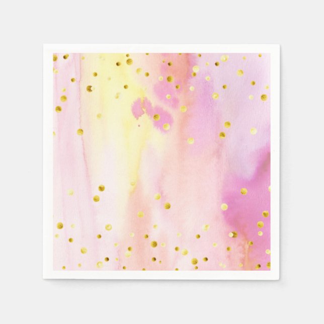 Serviette En Papier Aquarelle rose or Confetti papier de table (Devant)