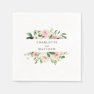 Serviette En Papier Aquarelle rose pâle Mariage Floral