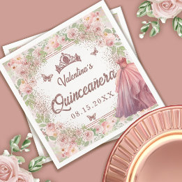 Serviette En Papier Aquarelle rose pâle Parties scintillant florale Qu
