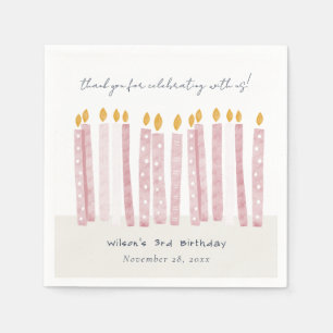 Serviette En Papier Aquarelle rose pastel mignonne aux bougies d'anniv