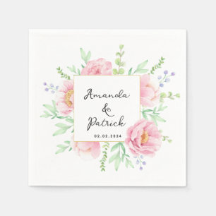Serviette En Papier Aquarelle rose Peony Fleurs de mariage