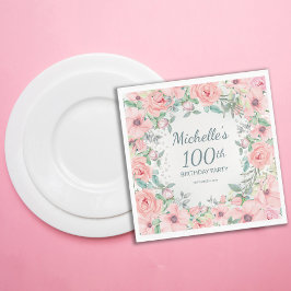 Serviette En Papier Aquarelle rose perles Roses florales 100e annivers