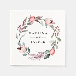 Serviette En Papier Aquarelle Rose poussiéreuse couronne florale