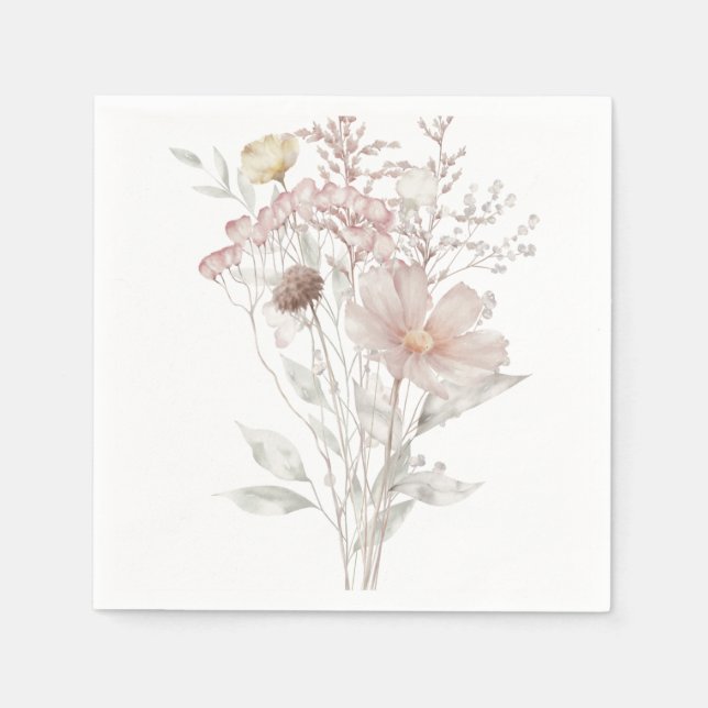 Serviette En Papier Aquarelle Rose poussiéreuse Floral (Devant)