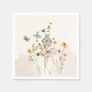 Serviette En Papier Aquarelle Rose pressé et séché Fleurs sauvages
