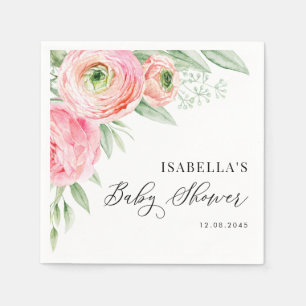 Serviette En Papier Aquarelle rose Ranunculus Baby shower Fleurs