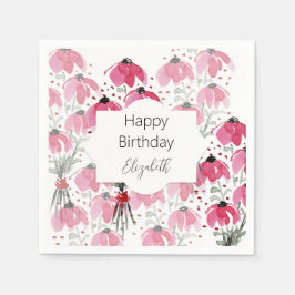 Serviette En Papier Aquarelle rose rose de mou personnalisée