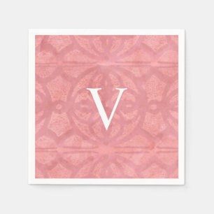 Serviette En Papier Aquarelle rose rouge monogrammée