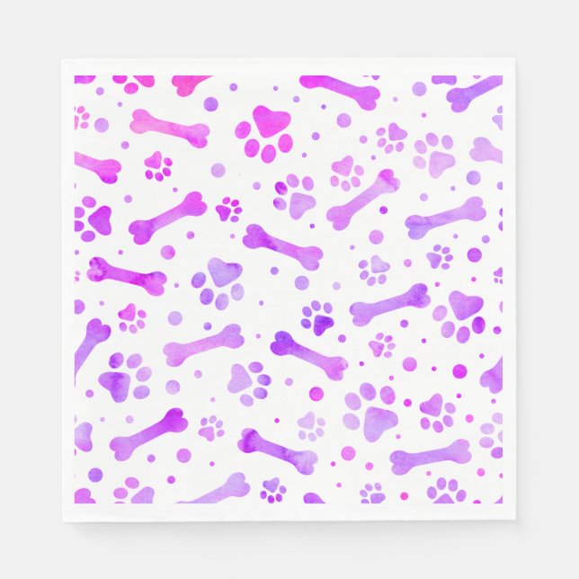 Serviette En Papier Aquarelle rose violet Empreintes de pattes Anniver (Devant)