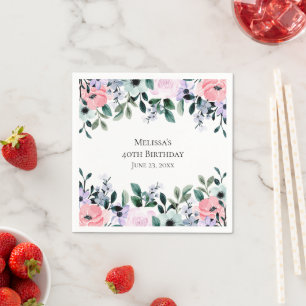 Serviette En Papier Aquarelle rose violet et verte