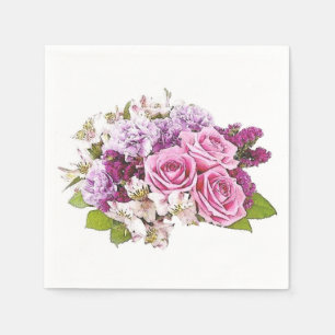 Serviette En Papier Aquarelle Roses roses Bouquet Modèle Floral