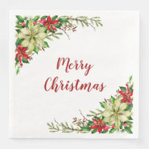 Aquarelle Rouge Blanc Poinsettia Florale Noël