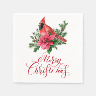 Serviette En Papier Aquarelle Rouge Cardinal Noël