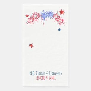 Serviette En Papier Aquarelle rouge et bleu sur le blanc