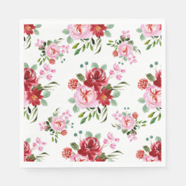 Serviette En Papier Aquarelle Rouge et rose Floral Motif sans couture