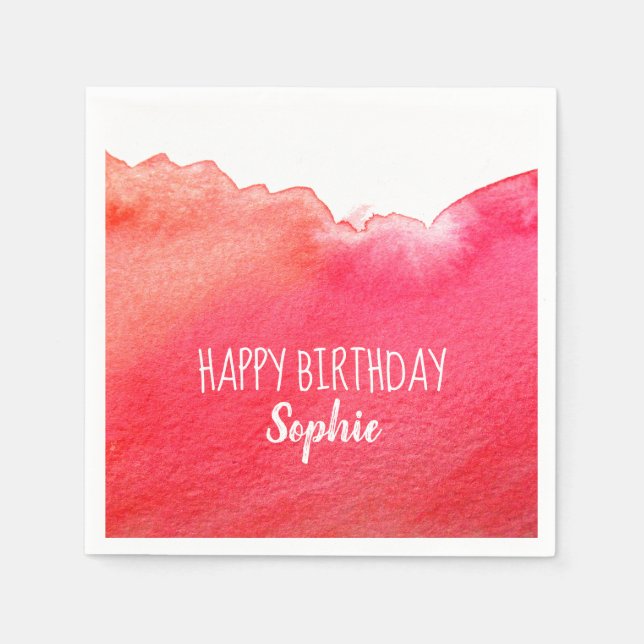 Serviette En Papier Aquarelle rouge mignonne Joyeux anniversaire perso (Devant)