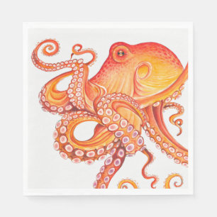 Serviette En Papier Aquarelle rouge orange octopique