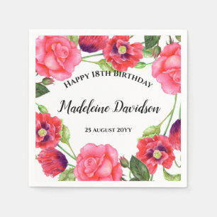 Serviette En Papier Aquarelle Rouge Poppies Rose rose Design de courro