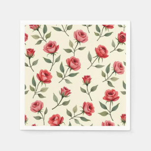 Serviette En Papier Aquarelle Rouge Roses Papier