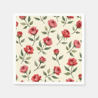 Serviette En Papier Aquarelle Rouge Roses Papier