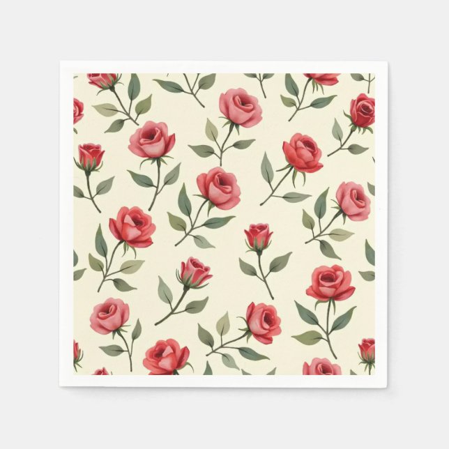 Serviette En Papier Aquarelle Rouge Roses Papier (Devant)