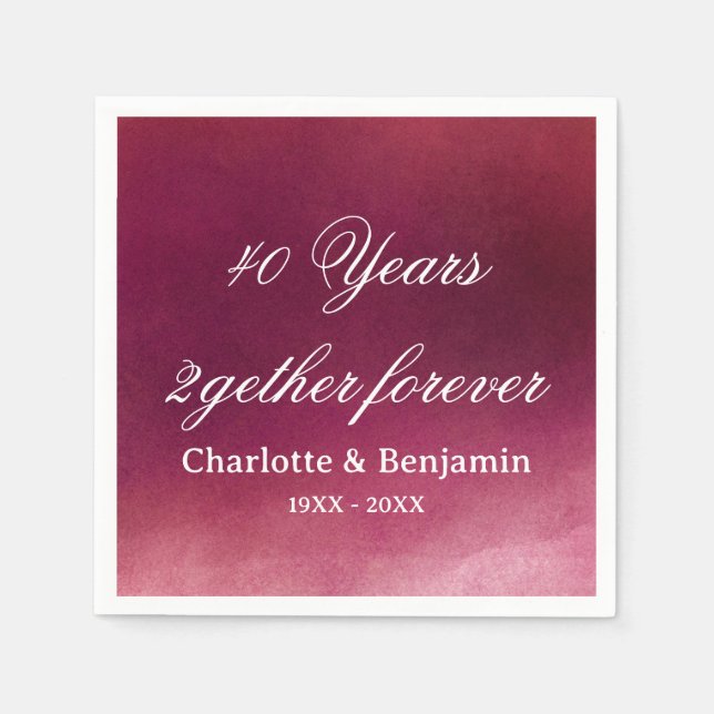 Serviette En Papier Aquarelle Ruby Mariage 40 ans Anniversaire (Devant)