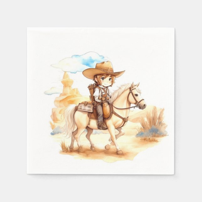Serviette En Papier Aquarelle rustique Baby shower Western Cowboy (Devant)