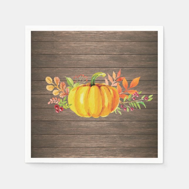 Serviette En Papier Aquarelle Rustique Citrouille Automne (Devant)