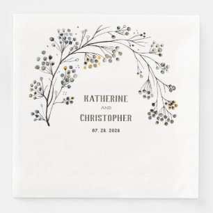 Serviette En Papier Aquarelle rustique Dusty Blue Tree Branch & Berrie