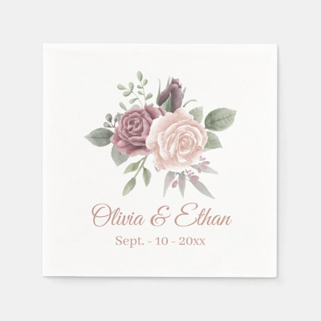 Serviette En Papier Aquarelle Rustique Dusty Rose Floral (Devant)
