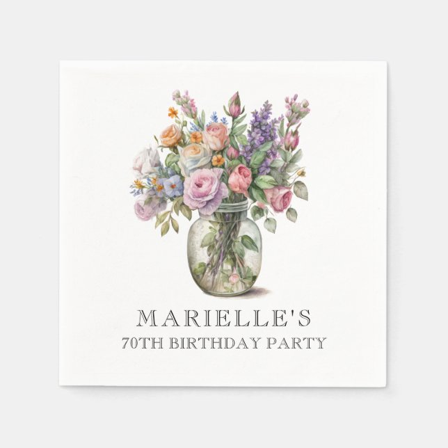 Serviette En Papier Aquarelle rustique Floral 70e anniversaire (Devant)
