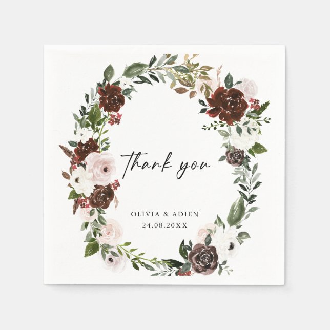 Serviette En Papier Aquarelle rustique Floral Mariage géométrique (Devant)