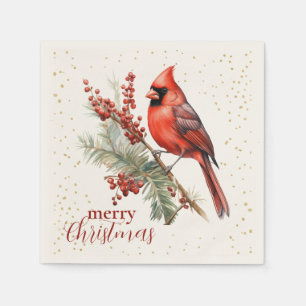 Serviette En Papier Aquarelle rustique Hiver Cardinal Holly Branche