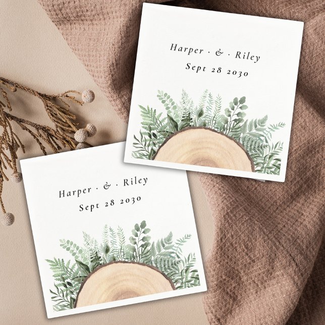 Serviette En Papier Aquarelle rustique Mariage en bois (Créateur téléchargé)