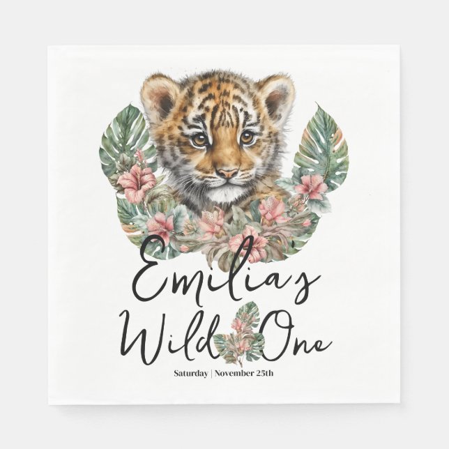 Serviette En Papier Aquarelle Safari Wild One Baby Tiger Cub Anniversa (Devant)