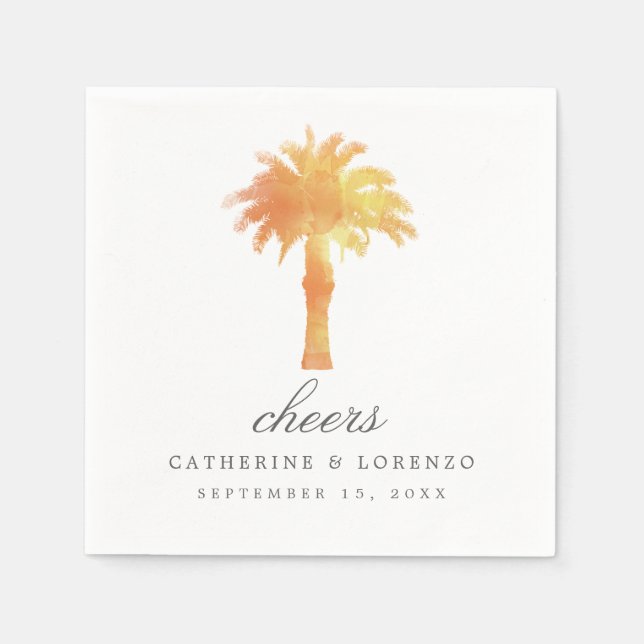 Serviette En Papier Aquarelle Serene Palm Tree | MARIAGE (Devant)