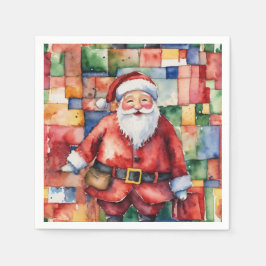Serviette En Papier Aquarelle Souriante Père Noël Christmas Holiday Pa