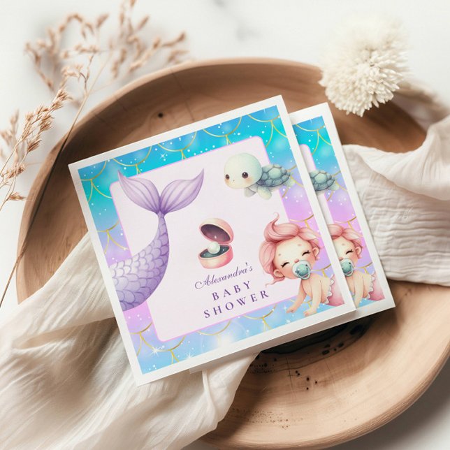 Serviette En Papier Aquarelle Sous Le Baby shower Sea Little Pearl (Créateur téléchargé)