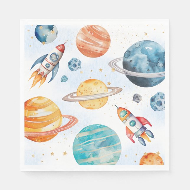 Serviette En Papier Aquarelle Space Party (Devant)