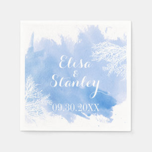 Serviette En Papier Aquarelle splash corail récif bleu mariage