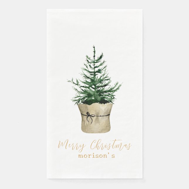 Serviette En Papier Aquarelle style boho sapin de Noël (Devant)