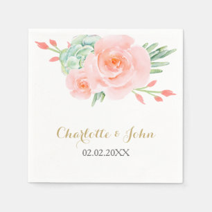 Serviette En Papier Aquarelle Succulent Blush Floral Élégant Mariage