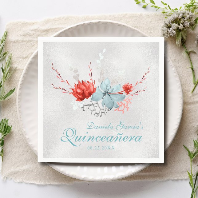 Serviette En Papier Aquarelle Succulente Florale Quinceañera (Créateur téléchargé)